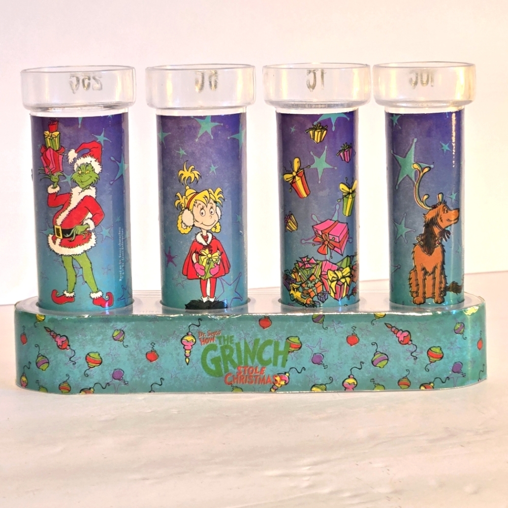 VTG 2000 Dr Seuss Grinch Stole Christmas Coin Sorter Counter Tube Bank Set, 5pcs